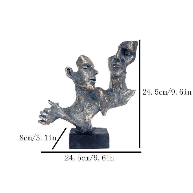 VILEAD Retro Resin Mask Statue Nordic Couple Face Statuette Home Interior Decor TV Cabinet Bookcase Office Decoration Craft Gift acacuss