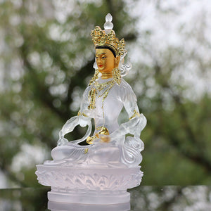 Vajra's Green Tara God of Wealth Longgevity Buddha God of Treasure Worship Home Resin Decorations Transparent Lucky Feng Shui acacuss