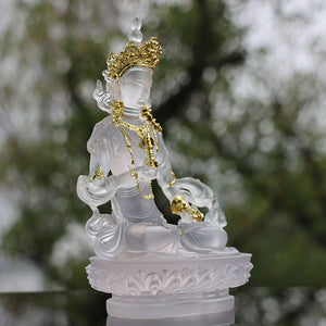 Vajra's Green Tara God of Wealth Longgevity Buddha God of Treasure Worship Home Resin Decorations Transparent Lucky Feng Shui acacuss