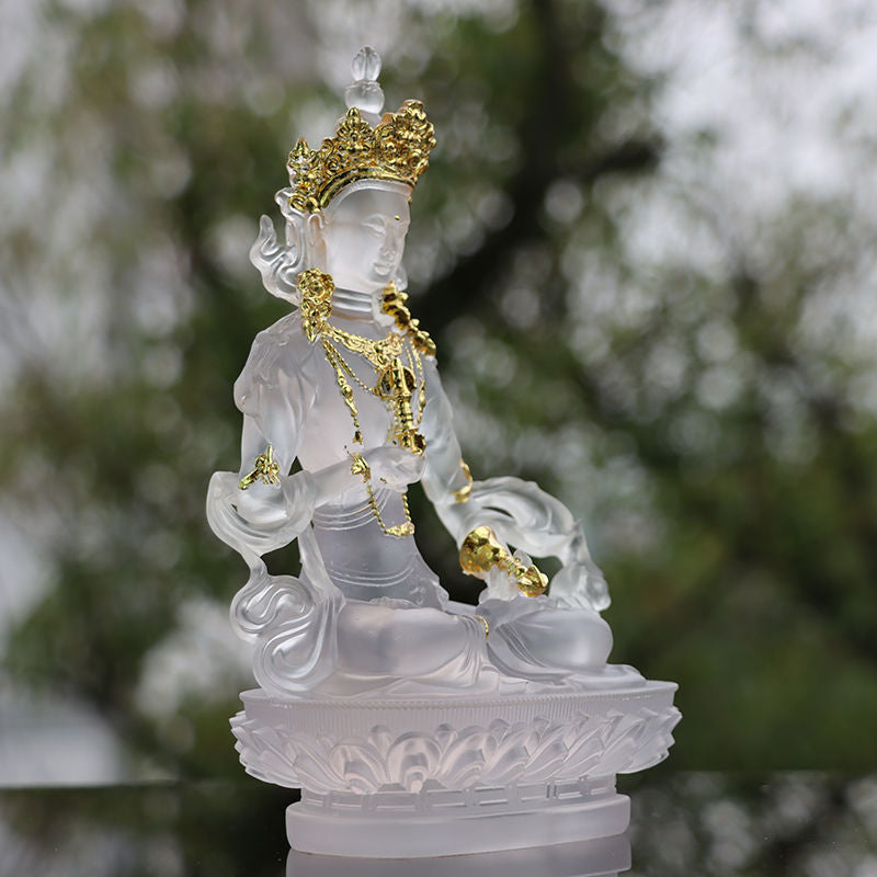 Vajra's Green Tara God of Wealth Longgevity Buddha God of Treasure Worship Home Resin Decorations Transparent Lucky Feng Shui acacuss