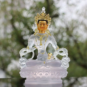 Vajra's Green Tara God of Wealth Longgevity Buddha God of Treasure Worship Home Resin Decorations Transparent Lucky Feng Shui acacuss
