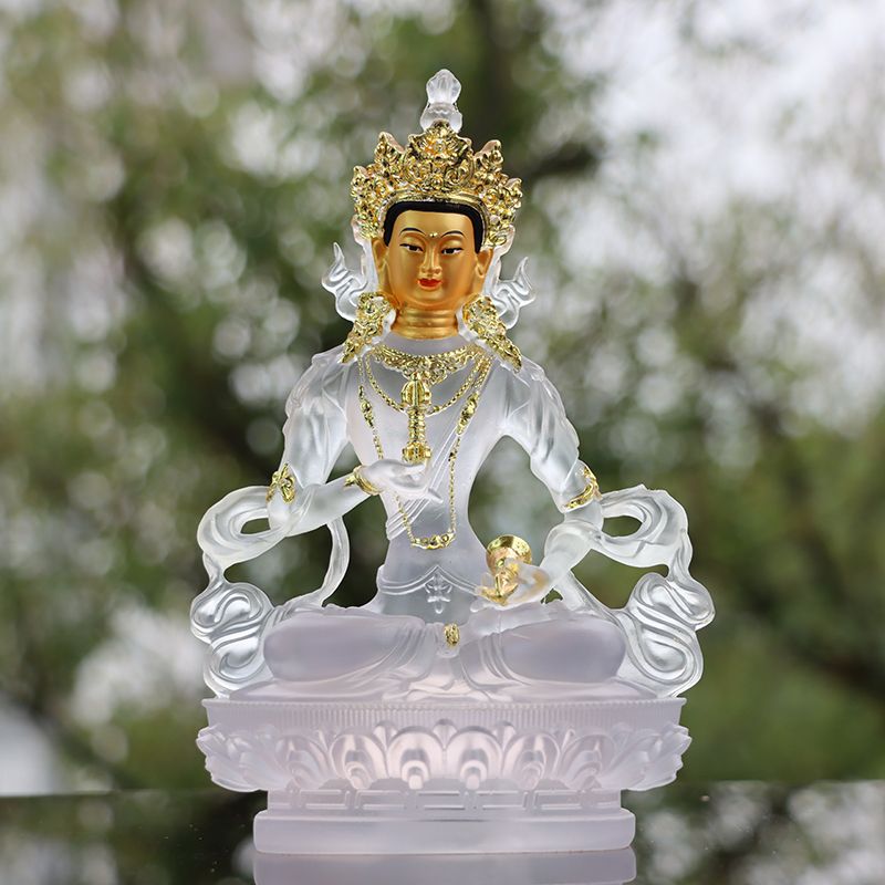 Vajra's Green Tara God of Wealth Longgevity Buddha God of Treasure Worship Home Resin Decorations Transparent Lucky Feng Shui acacuss