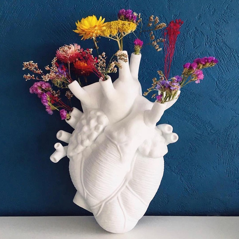 Vase Container Simulation Anatomical Heart-shaped Vase Dried Flower Pot Art Vase Human Statue Desktop Home Decoration Ornaments acacuss