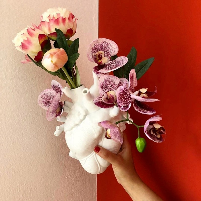 Vase Container Simulation Anatomical Heart-shaped Vase Dried Flower Pot Art Vase Human Statue Desktop Home Decoration Ornaments acacuss