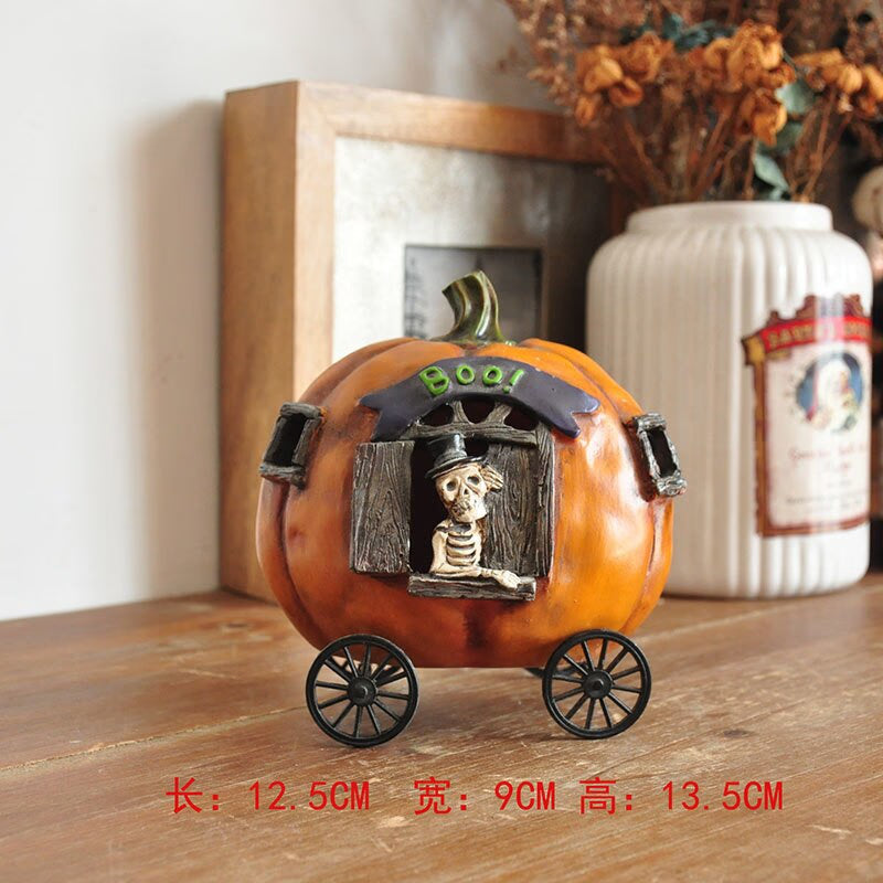 Vintage Ghost Skull Ornament Hand-painted Black Cat Witch Desktop Sculpture Fun Halloween Decoration Ceramic Craft Birthday Gift acacuss