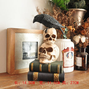 Vintage Ghost Skull Ornament Hand-painted Black Cat Witch Desktop Sculpture Fun Halloween Decoration Ceramic Craft Birthday Gift acacuss