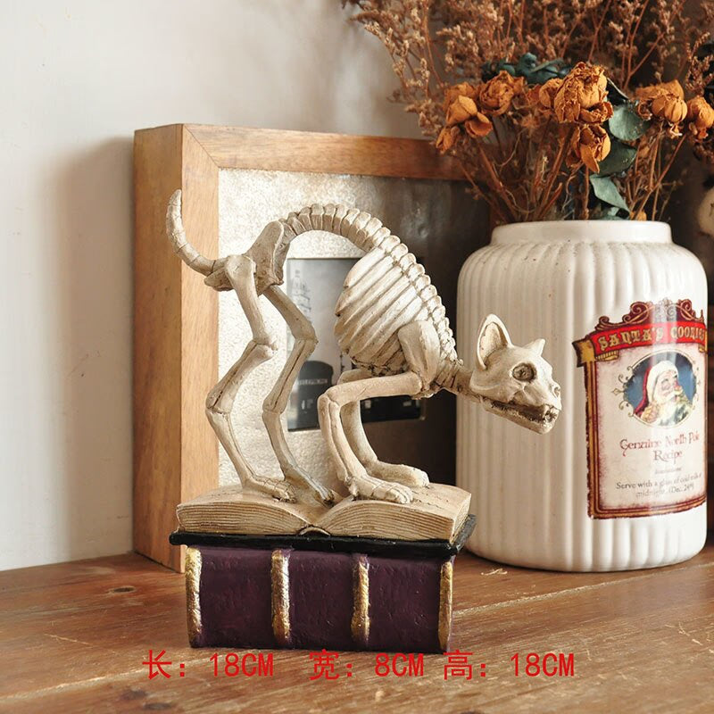 Vintage Ghost Skull Ornament Hand-painted Black Cat Witch Desktop Sculpture Fun Halloween Decoration Ceramic Craft Birthday Gift acacuss