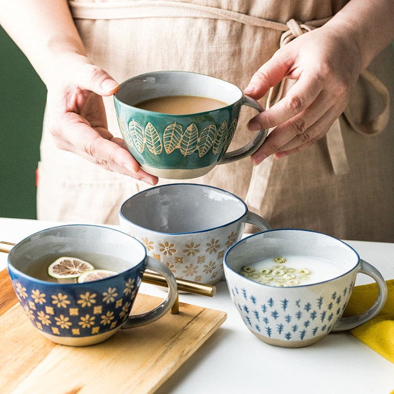 Vintage Japanese Pottery Mugs Underglaze Ceramic Breakfast Coffee Milk Tea Cereal Cup Bowl Kitchen Home Decor Handmade Tableware acacuss