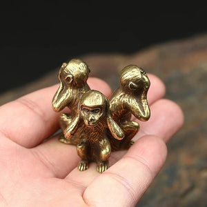 Vintage Solid Copper Three Monkeys Bronze Sculpture Home Decor Bronze Monkey Figurines Miniatures Desk Decor GQ acacuss