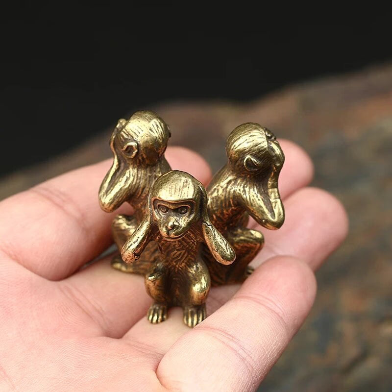 Vintage Solid Copper Three Monkeys Bronze Sculpture Home Decor Bronze Monkey Figurines Miniatures Desk Decor GQ acacuss