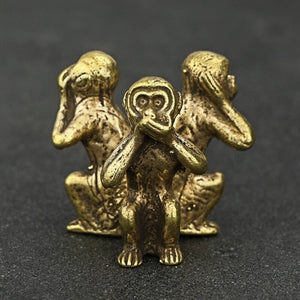 Vintage Solid Copper Three Monkeys Bronze Sculpture Home Decor Bronze Monkey Figurines Miniatures Desk Decor GQ acacuss