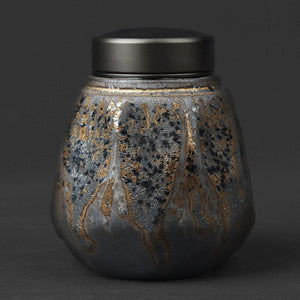 Vintage TEA and Coffee TIN  Container Retro Stoneware Sealed tea Storage Jar Kiln Turned - acacuss