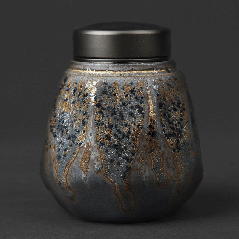 Vintage TEA and Coffee TIN  Container Retro Stoneware Sealed tea Storage Jar Kiln Turned - acacuss
