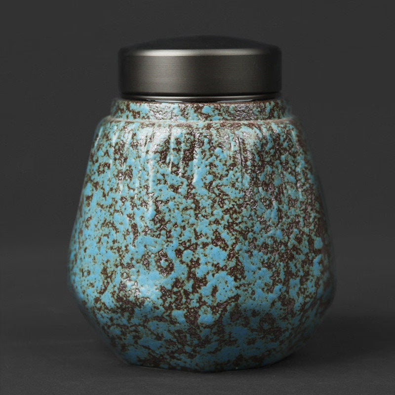 Vintage TEA and Coffee TIN  Container Retro Stoneware Sealed tea Storage Jar Kiln Turned - acacuss