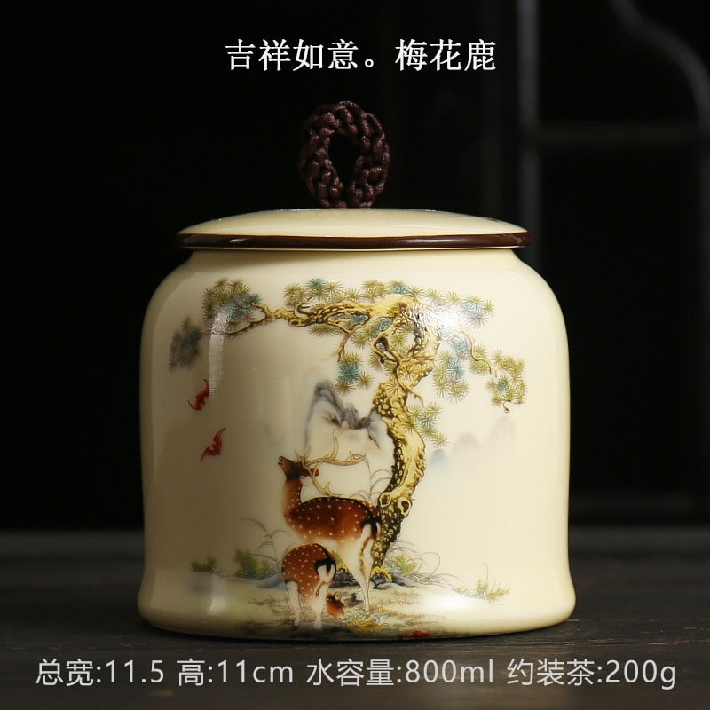 Vintage Tea Caddies Can Pot Box Jar Containers Ceramic Sealed Celadon Household Tea Gift Home Decoration; acacuss