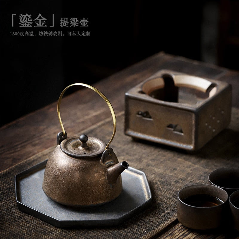 Vintage ceramic handle pot small Japanese style teapot Kung Fu tea set teapot antique old clay pot single pot acacuss