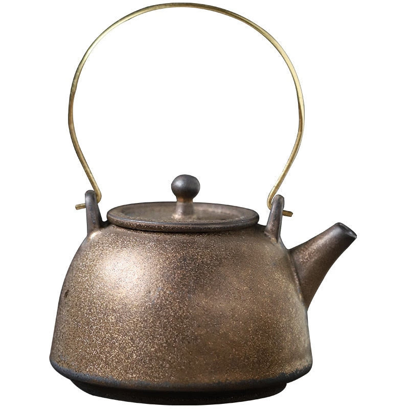 Vintage ceramic handle pot small Japanese style teapot Kung Fu tea set teapot antique old clay pot single pot acacuss