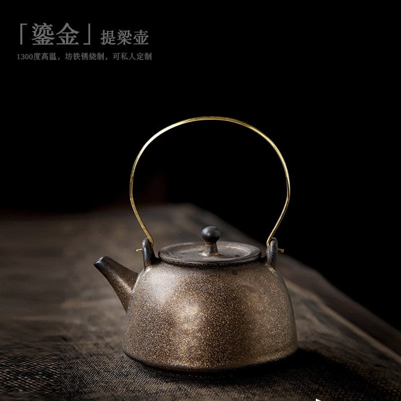 Vintage ceramic handle pot small Japanese style teapot Kung Fu tea set teapot antique old clay pot single pot acacuss