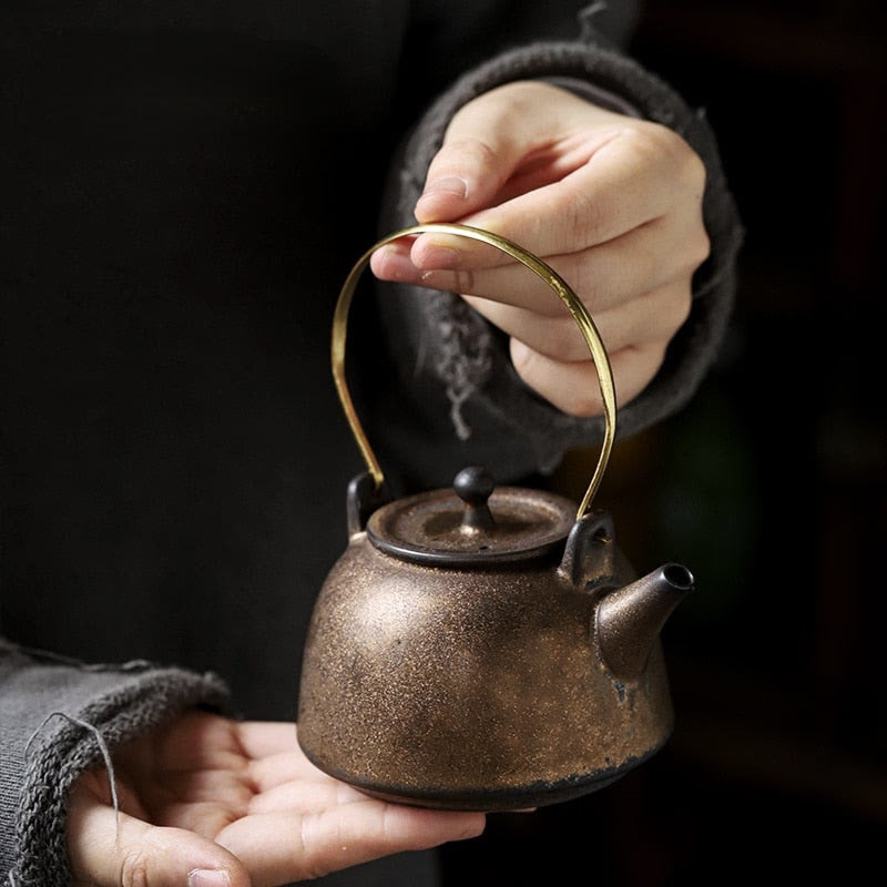 Vintage ceramic handle pot small Japanese style teapot Kung Fu tea set teapot antique old clay pot single pot acacuss