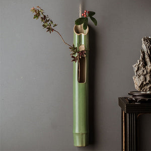 Wall Hanging Bamboo Vase Creative Minimalist Ceramic Dried Flowers Arrangement Hydroponic Vase Living Room Mesa Home Decorating acacuss