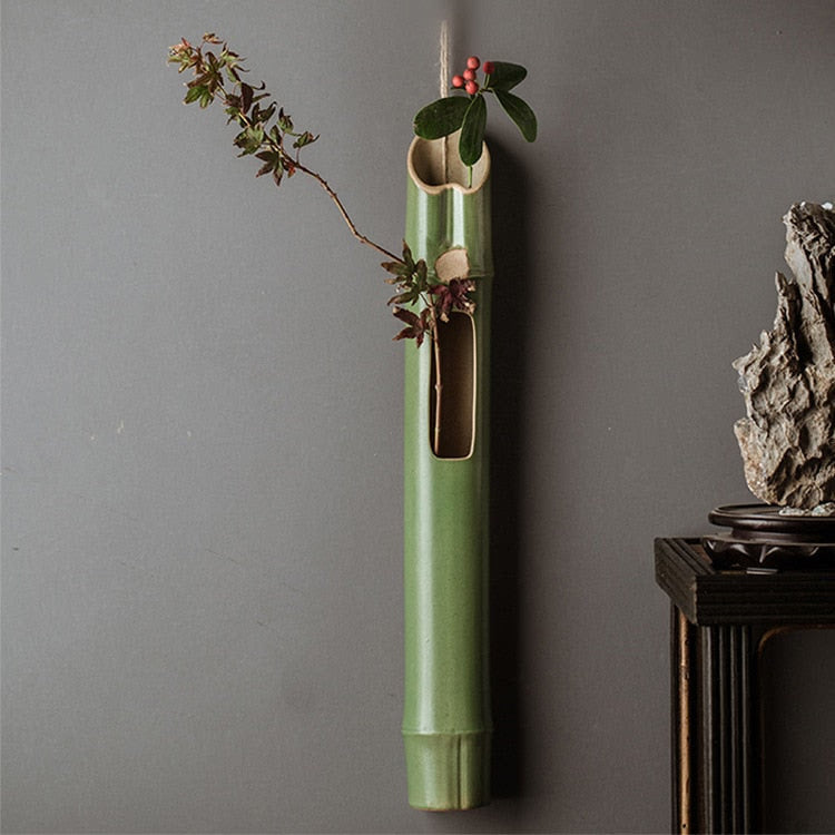Wall Hanging Bamboo Vase Creative Minimalist Ceramic Dried Flowers Arrangement Hydroponic Vase Living Room Mesa Home Decorating acacuss