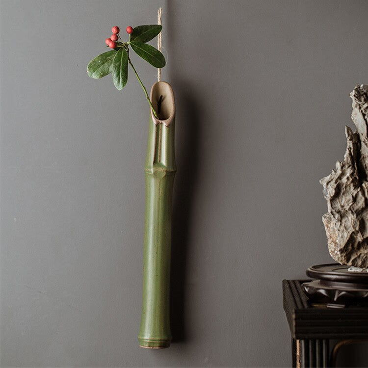 Wall Hanging Bamboo Vase Creative Minimalist Ceramic Dried Flowers Arrangement Hydroponic Vase Living Room Mesa Home Decorating acacuss