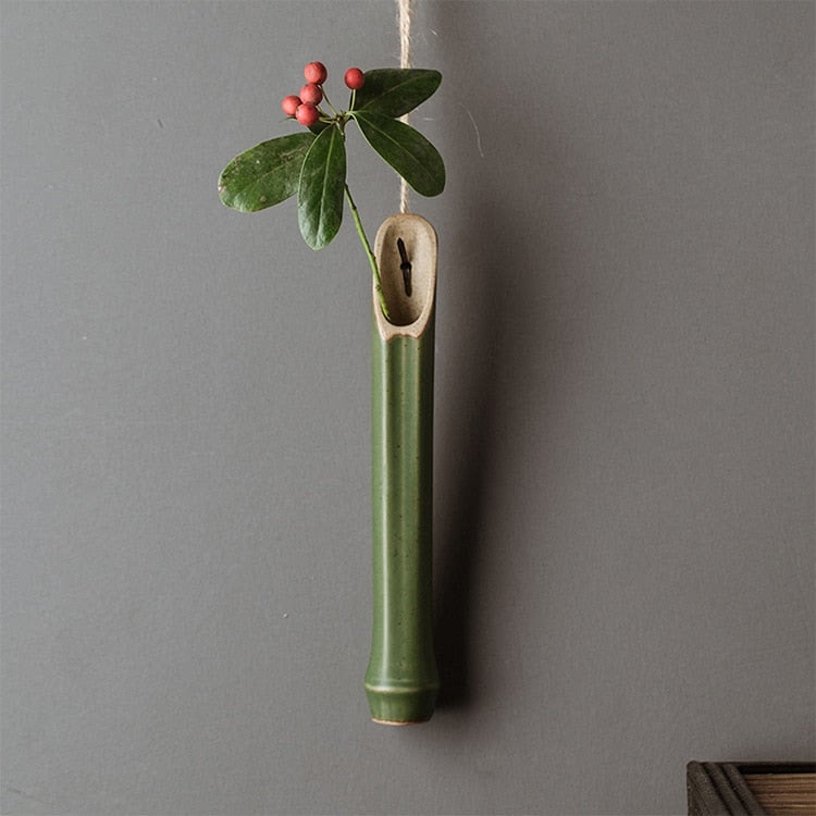 Wall Hanging Bamboo Vase Creative Minimalist Ceramic Dried Flowers Arrangement Hydroponic Vase Living Room Mesa Home Decorating acacuss