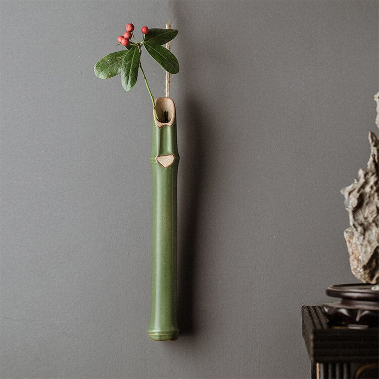 Wall Hanging Bamboo Vase Creative Minimalist Ceramic Dried Flowers Arrangement Hydroponic Vase Living Room Mesa Home Decorating acacuss