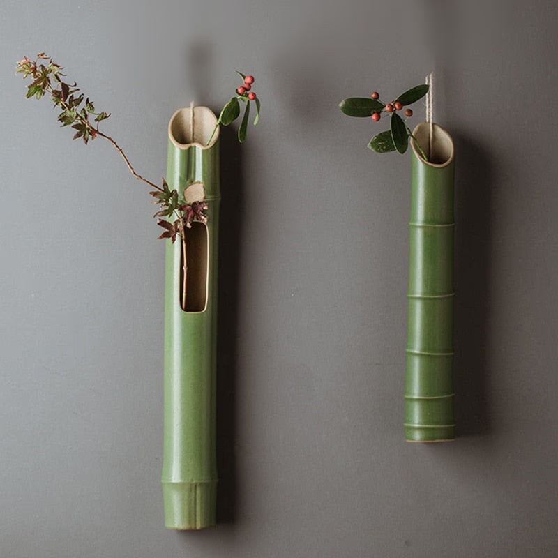 Wall Hanging Bamboo Vase Creative Minimalist Ceramic Dried Flowers Arrangement Hydroponic Vase Living Room Mesa Home Decorating acacuss