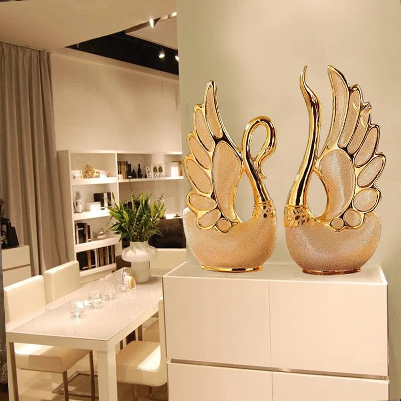 Wedding Decor Crafts Ceramic Creative Room Decoration Handicraft Gold Animal Porcelain Figurines Decorations acacuss