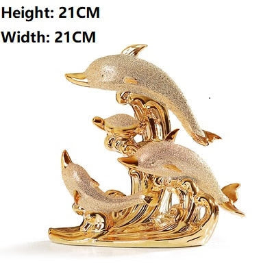 Wedding Decor Crafts Ceramic Creative Room Decoration Handicraft Gold Animal Porcelain Figurines Decorations acacuss