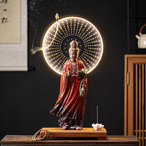 Western Three Holy Ceramic Buddha Ornaments New Chinese Home Decoration LED Light Ring Buddhist Ornaments acacuss