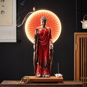 Western Three Holy Ceramic Buddha Ornaments New Chinese Home Decoration LED Light Ring Buddhist Ornaments acacuss