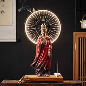 Western Three Holy Ceramic Buddha Ornaments New Chinese Home Decoration LED Light Ring Buddhist Ornaments acacuss