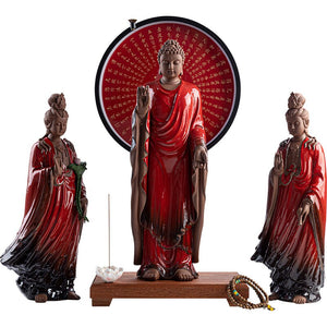Western Three Holy Ceramic Buddha Ornaments New Chinese Home Decoration LED Light Ring Buddhist Ornaments acacuss