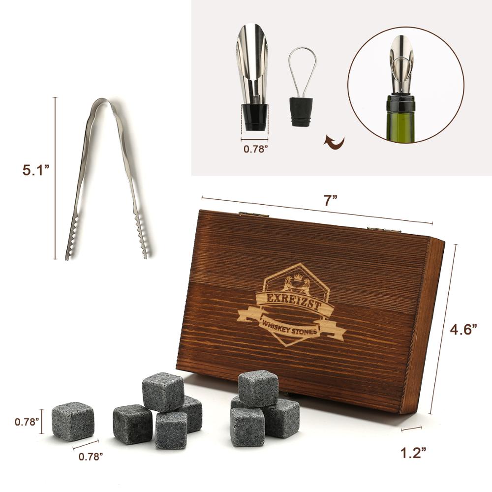 Whiskey Stones Gift Set - 9 Granite Chilling Stones Whisky Rocks - Reusable Ice Cubes With Tongs Stopper - Best Drinking Gift acacuss