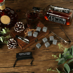 Whiskey Stones Gift Set - 9 Granite Chilling Stones Whisky Rocks - Reusable Ice Cubes With Tongs Stopper - Best Drinking Gift acacuss