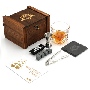 Whiskey Stones & Glasses Set, Granite Ice Cube For Whisky, Whiski Chilling Rocks In Wooden Box, Best Gift For Dad Husband Men acacuss