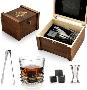 Whiskey Stones & Glasses Set, Granite Ice Cube For Whisky, Whiski Chilling Rocks In Wooden Box, Best Gift For Dad Husband Men acacuss