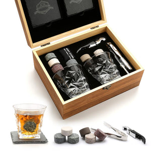 Whiskey Stones & Glasses Set, Granite Ice Cube For Whisky, Whiski Chilling Rocks In Wooden Box, Best Gift For Dad Husband Men acacuss