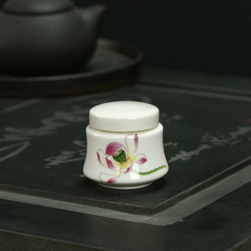White Ceramic Jar Small Tea Caddy Storage Tank Moisture-proof Sealed Jar Tea Tins Tea Container Storage Box Candy Jars Tea Can acacuss