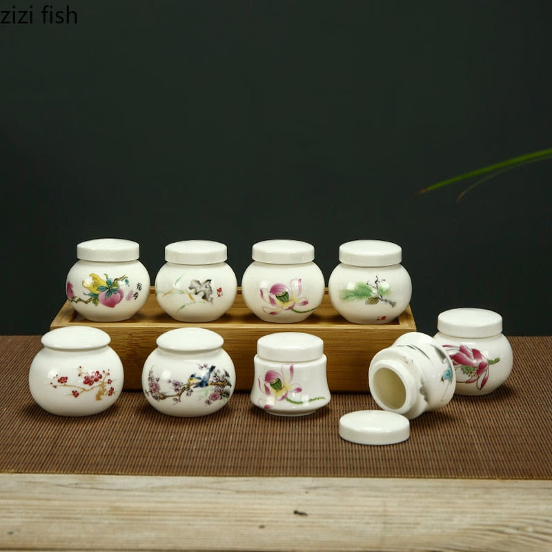 White Ceramic Jar Small Tea Caddy Storage Tank Moisture-proof Sealed Jar Tea Tins Tea Container Storage Box Candy Jars Tea Can acacuss