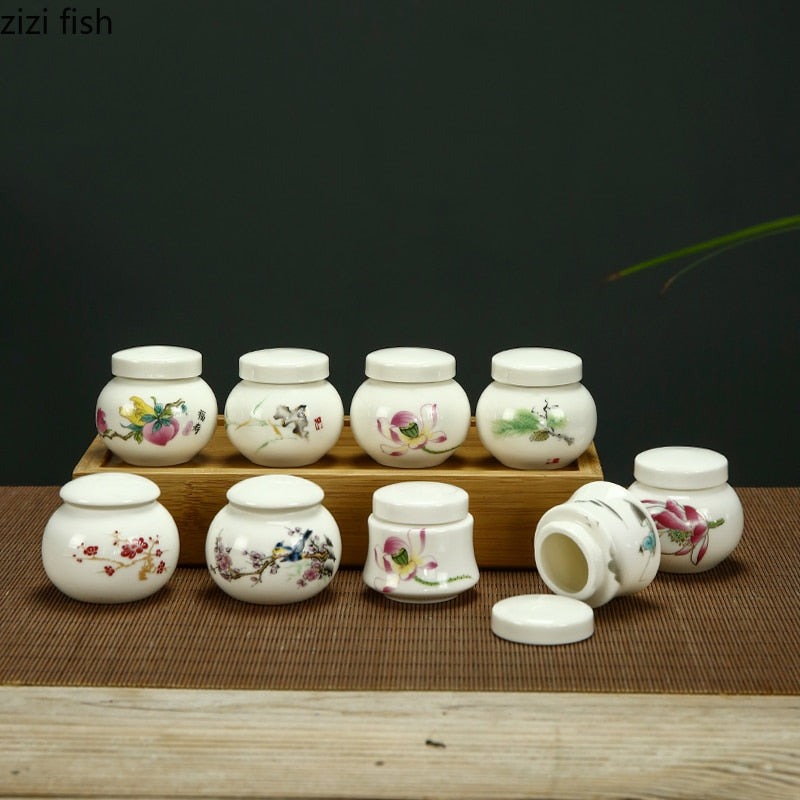 White Ceramic Jar Small Tea Caddy Storage Tank Moisture-proof Sealed Jar Tea Tins Tea Container Storage Box Candy Jars Tea Can acacuss