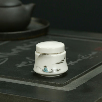 White Ceramic Jar Small Tea Caddy Storage Tank Moisture-proof Sealed Jar Tea Tins Tea Container Storage Box Candy Jars Tea Can acacuss