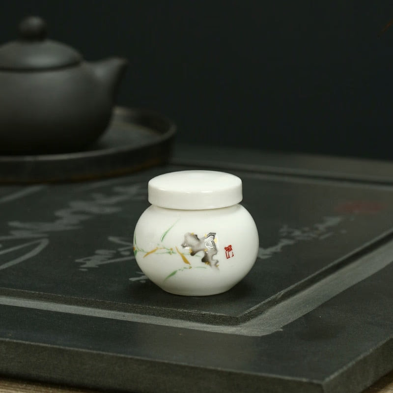 White Ceramic Jar Small Tea Caddy Storage Tank Moisture-proof Sealed Jar Tea Tins Tea Container Storage Box Candy Jars Tea Can acacuss