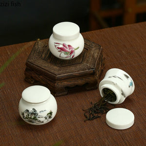 White Ceramic Jar Small Tea Caddy Storage Tank Moisture-proof Sealed Jar Tea Tins Tea Container Storage Box Candy Jars Tea Can acacuss