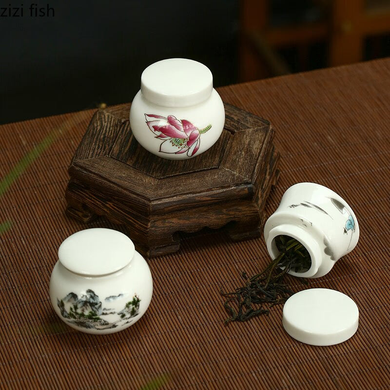 White Ceramic Jar Small Tea Caddy Storage Tank Moisture-proof Sealed Jar Tea Tins Tea Container Storage Box Candy Jars Tea Can acacuss