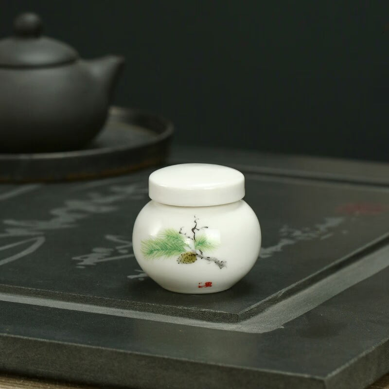 White Ceramic Jar Small Tea Caddy Storage Tank Moisture-proof Sealed Jar Tea Tins Tea Container Storage Box Candy Jars Tea Can acacuss