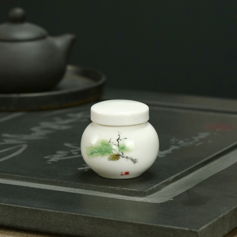 White Ceramic Jar Small Tea Caddy Storage Tank Moisture-proof Sealed Jar Tea Tins Tea Container Storage Box Candy Jars Tea Can acacuss