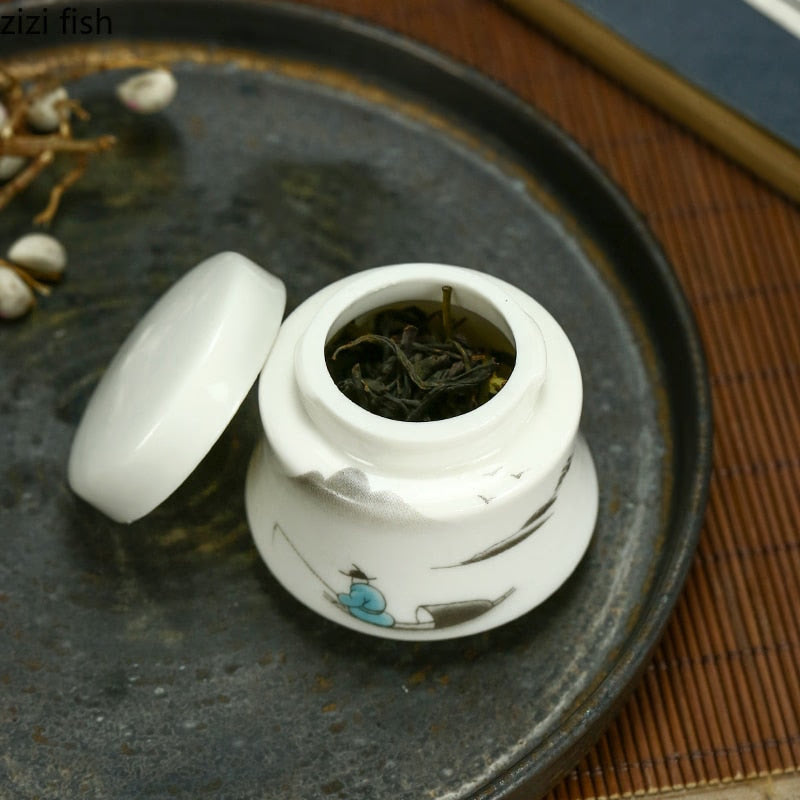 White Ceramic Jar Small Tea Caddy Storage Tank Moisture-proof Sealed Jar Tea Tins Tea Container Storage Box Candy Jars Tea Can acacuss
